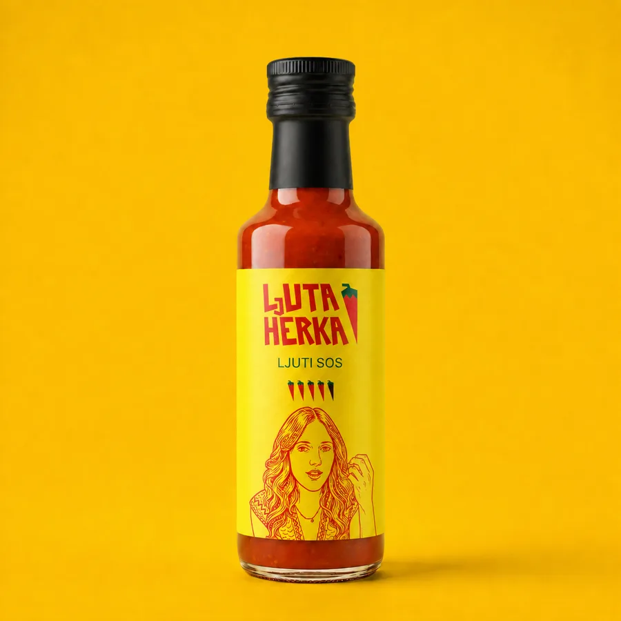 Ljuta Herka bottle with portrait label