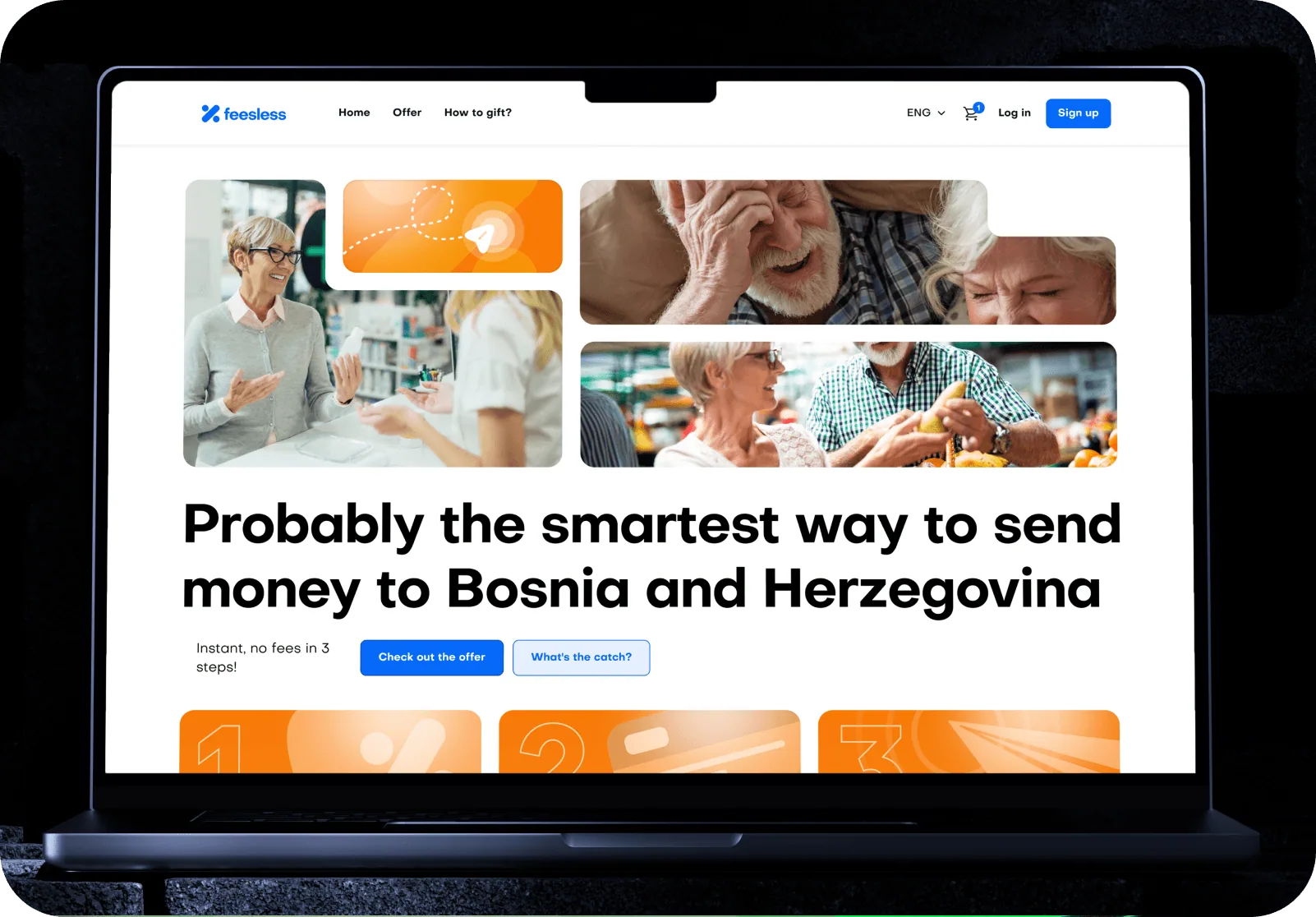 Feesless web app on a laptop: send money to Bosnia and Herzegovina