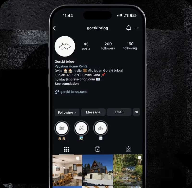 Gorski Brlog Instagram profile on a phone