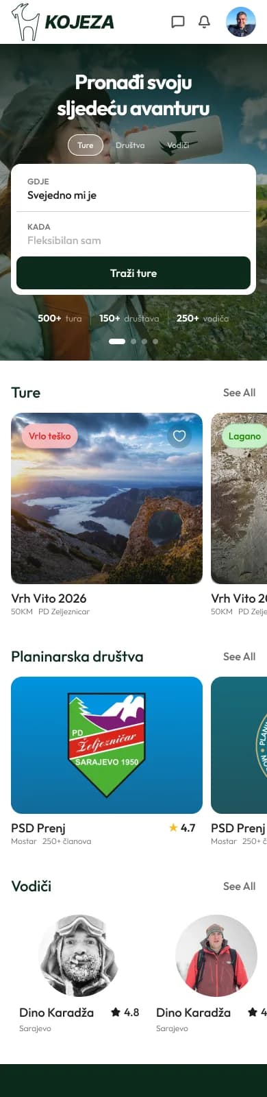 Kojeza mobile homepage