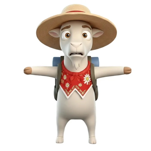 3D goat mascot with arms spread wide