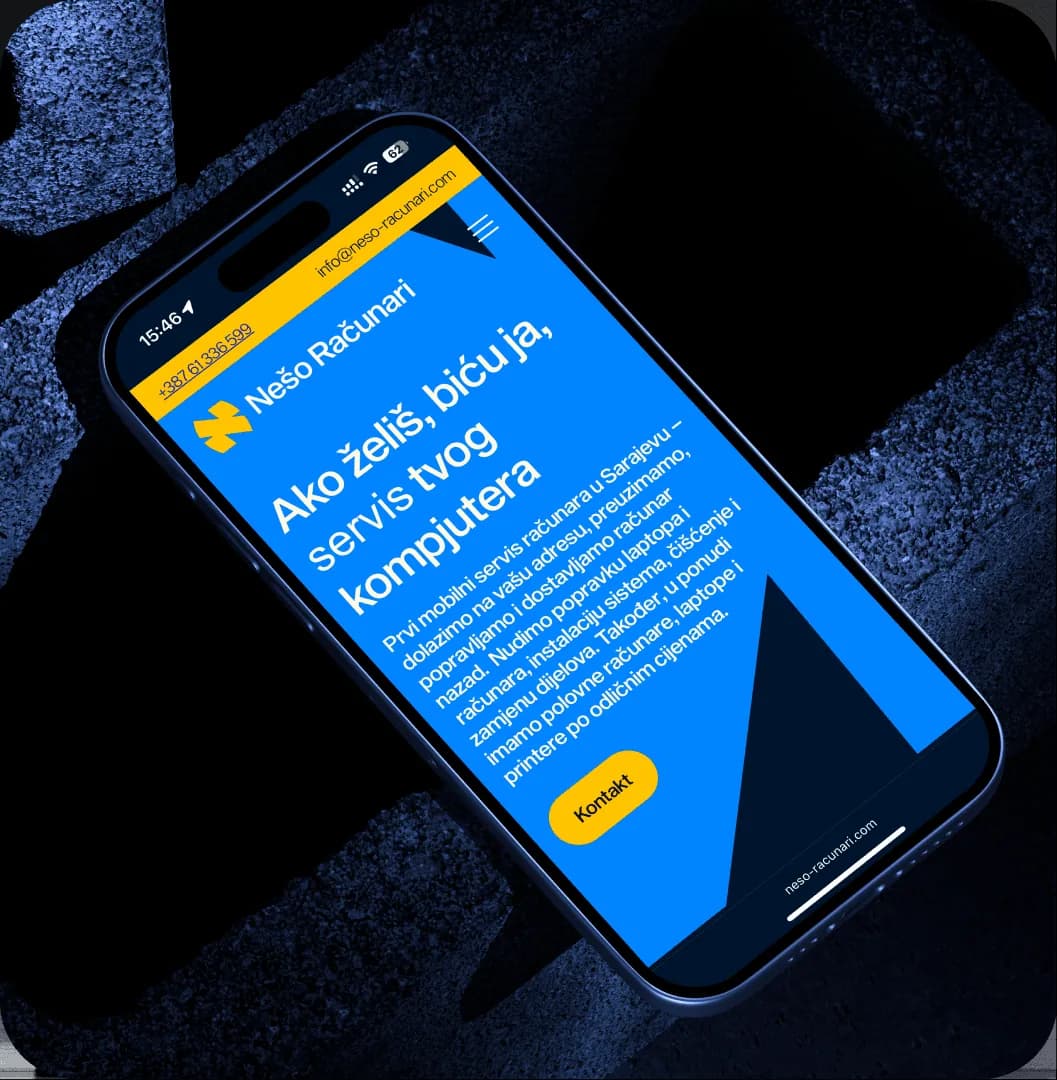 Nešo Računari website on a phone