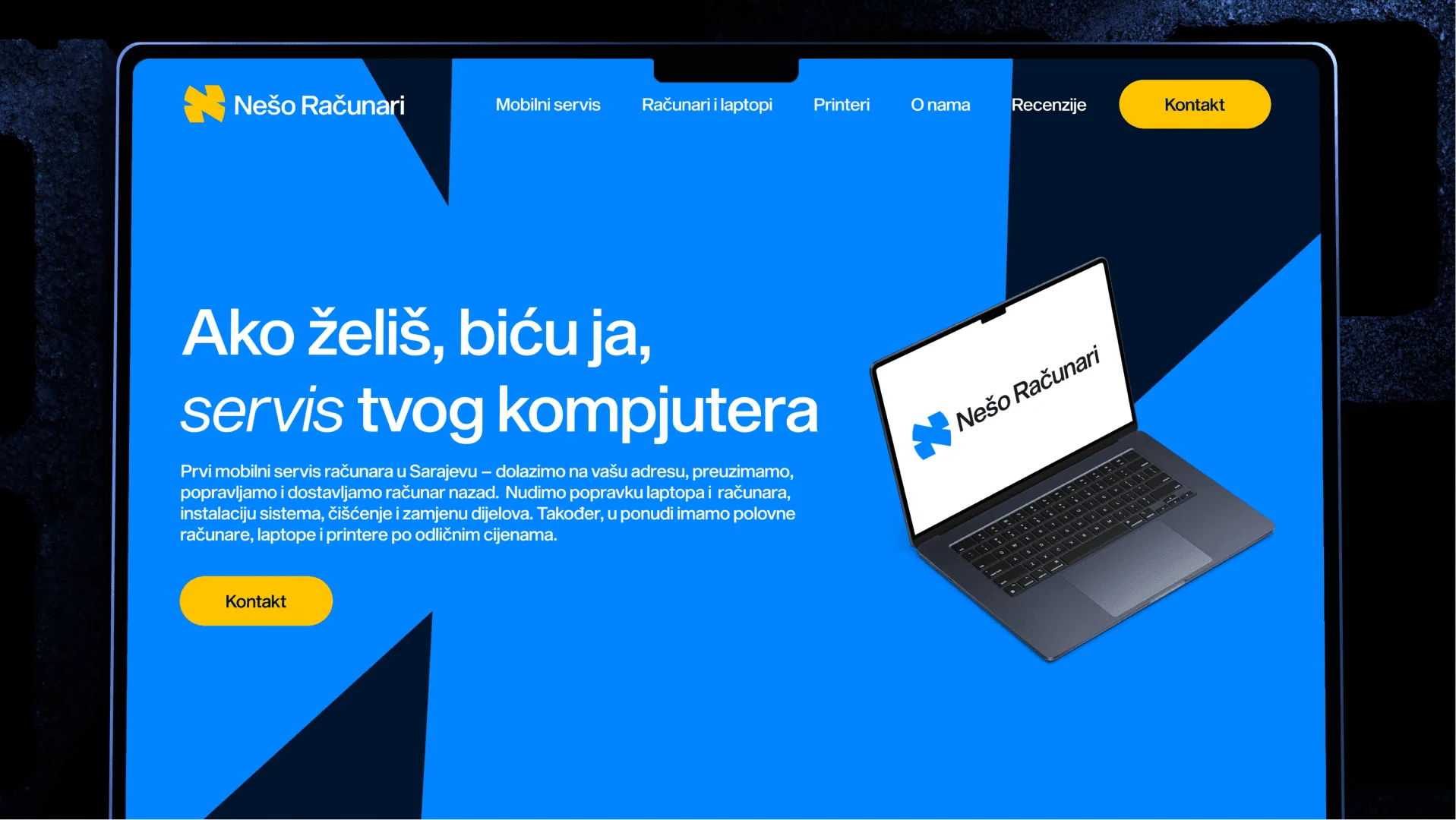 Nešo Računari website on a laptop